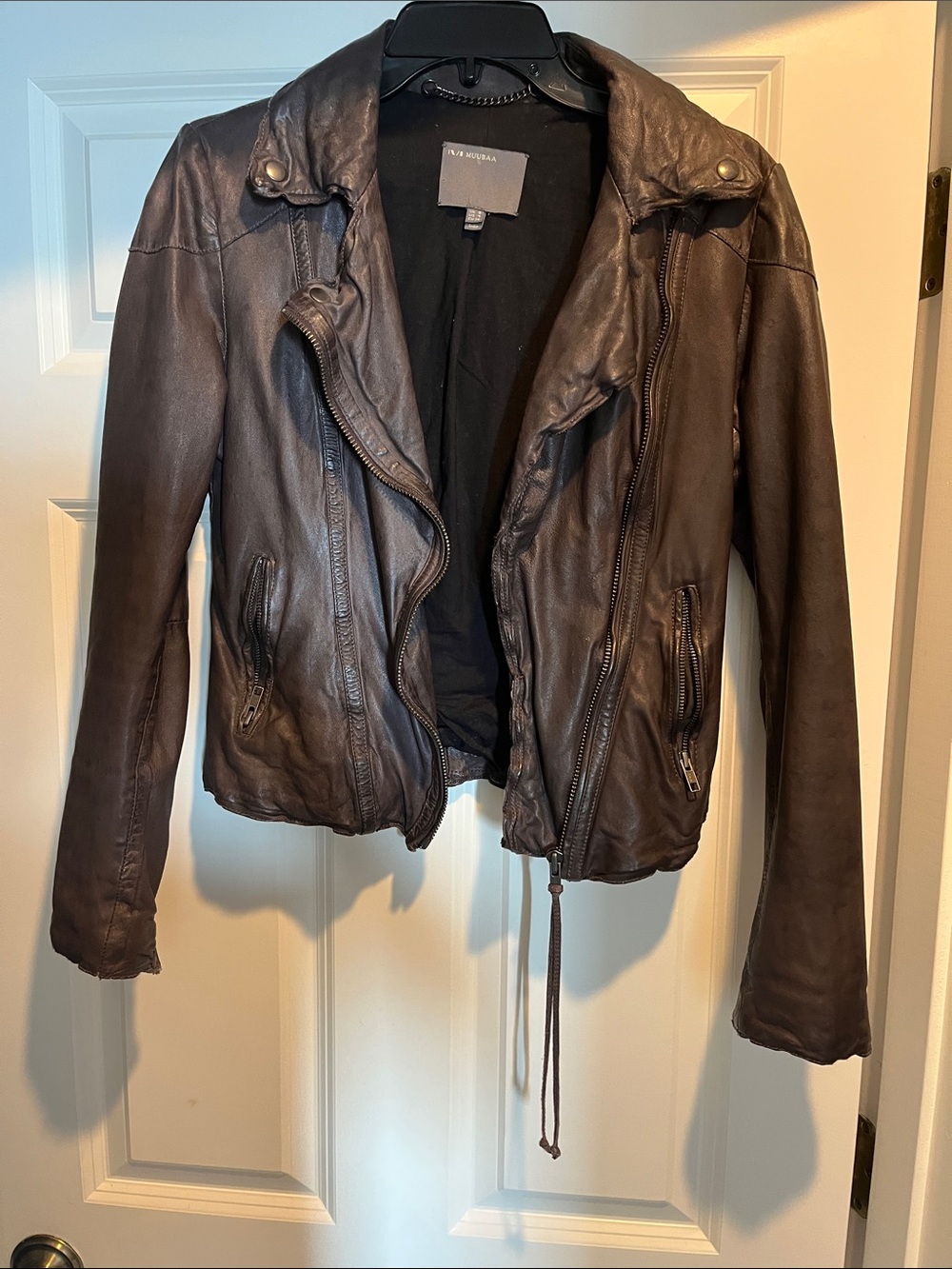 All Saints Dark Brown Leather Moto Jacket - Women's